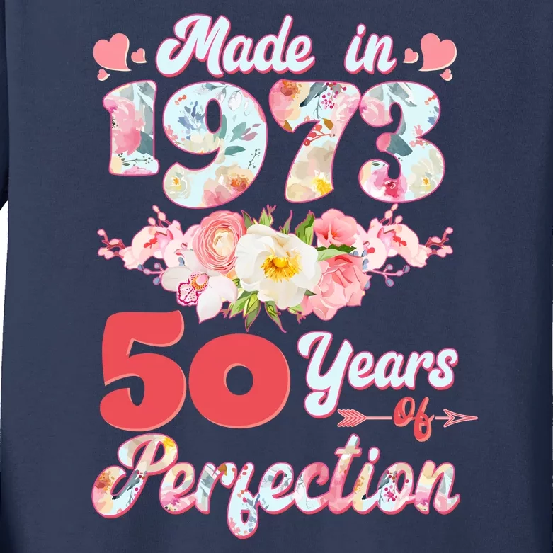 Flower Floral Made In 1973 50 Years Of Perfection Kids Long Sleeve Shirt