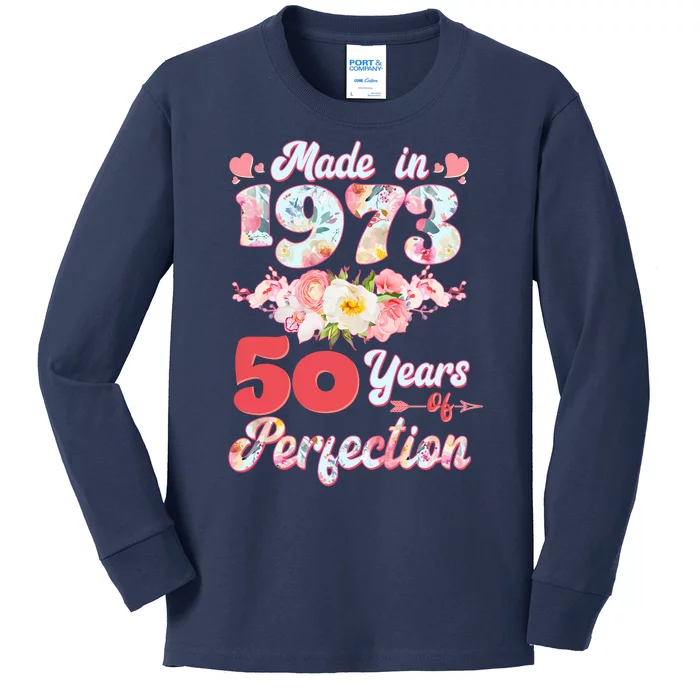 Flower Floral Made In 1973 50 Years Of Perfection Kids Long Sleeve Shirt