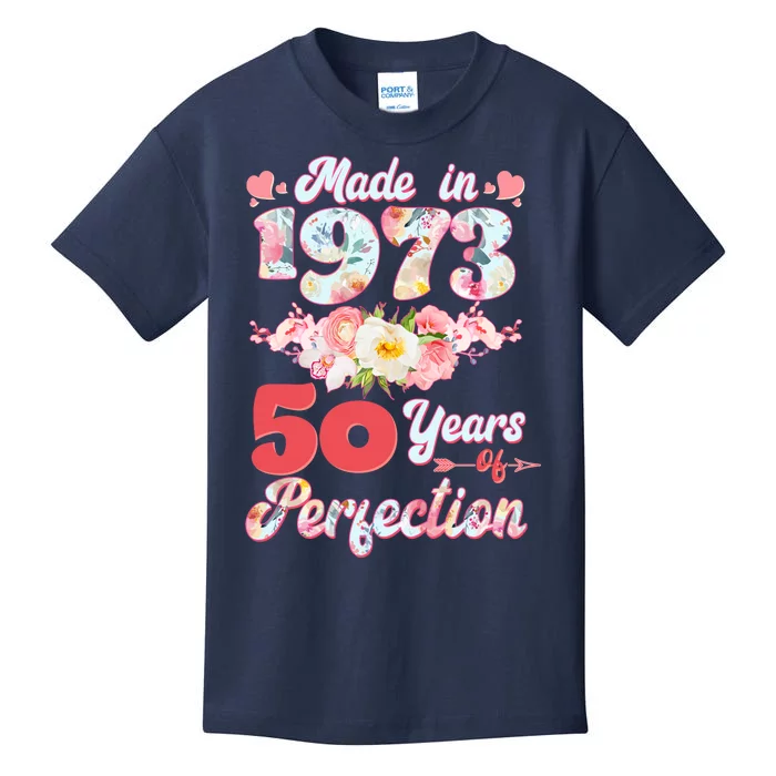 Flower Floral Made In 1973 50 Years Of Perfection Kids T-Shirt