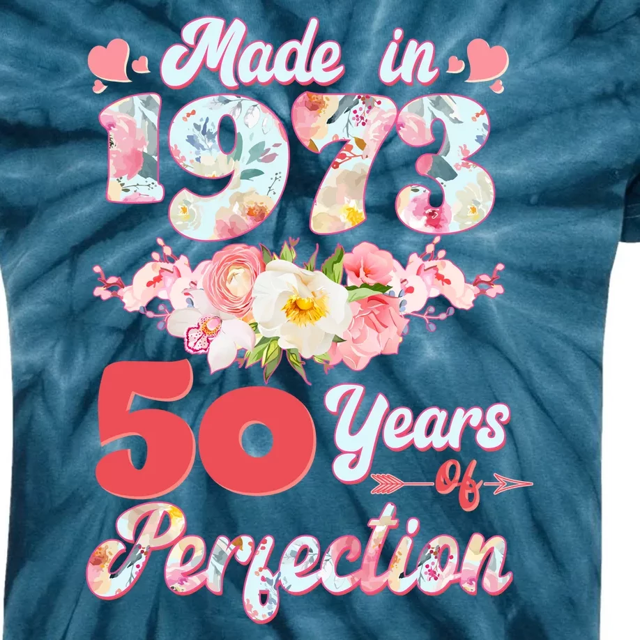 Flower Floral Made In 1973 50 Years Of Perfection Kids Tie-Dye T-Shirt