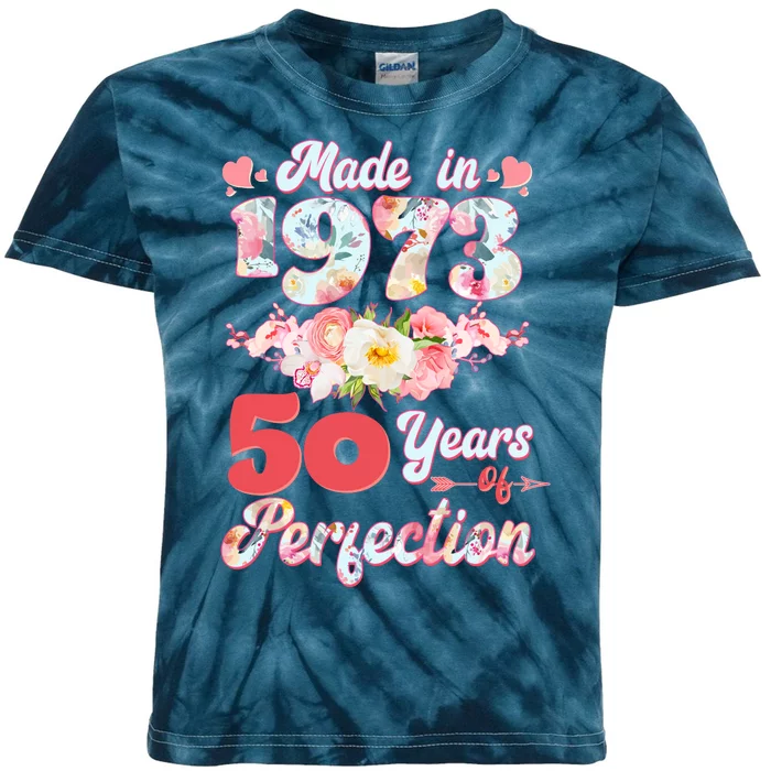 Flower Floral Made In 1973 50 Years Of Perfection Kids Tie-Dye T-Shirt