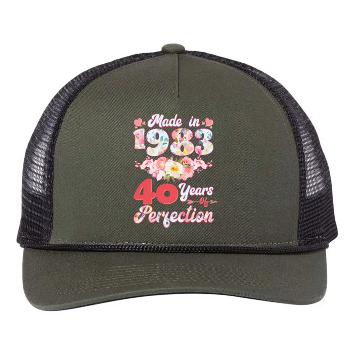 Flower Floral Made In 1983 40 Years Of Perfection Retro Rope Trucker Hat Cap