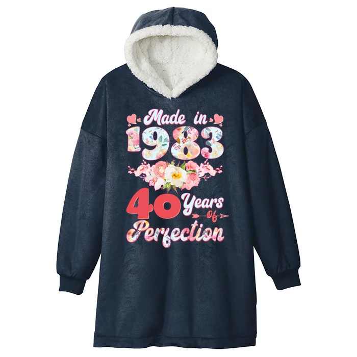 Flower Floral Made In 1983 40 Years Of Perfection Hooded Wearable Blanket