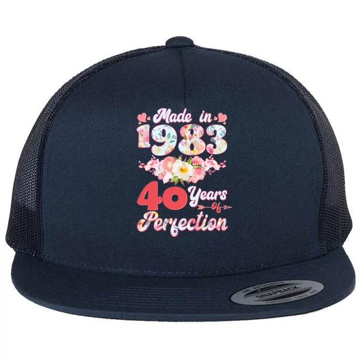 Flower Floral Made In 1983 40 Years Of Perfection Flat Bill Trucker Hat