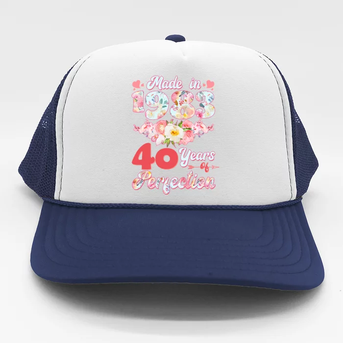 Flower Floral Made In 1983 40 Years Of Perfection Trucker Hat