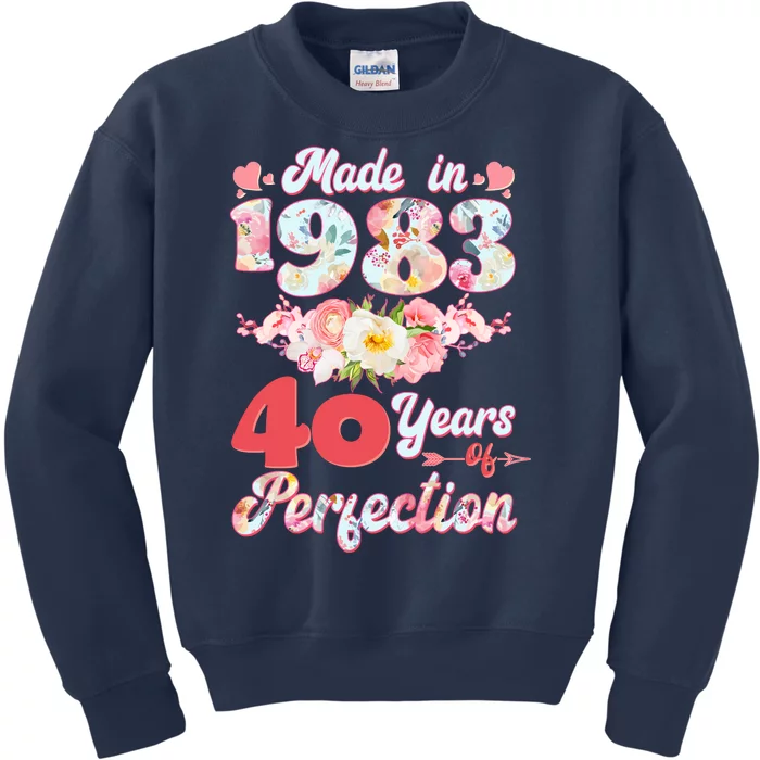 Flower Floral Made In 1983 40 Years Of Perfection Kids Sweatshirt