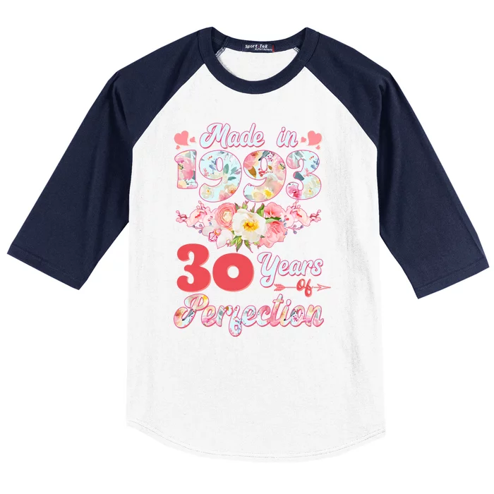 Flower Floral Made In 1993 30 Years Of Perfection Baseball Sleeve Shirt