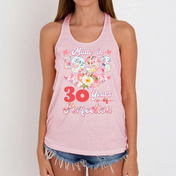 Flower Floral Made In 1993 30 Years Of Perfection Women's Knotted Racerback Tank