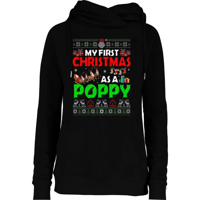 Funny Family My 1st Christmas As A Poppy Ugly Xmas Sweater Womens Funnel Neck Pullover Hood