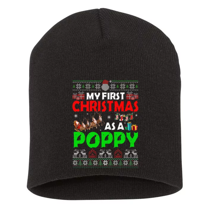 Funny Family My 1st Christmas As A Poppy Ugly Xmas Sweater Short Acrylic Beanie