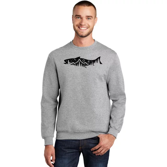 Fishing Forest Mountain Silhouette Outdoor Adventure Fishing Tall Sweatshirt