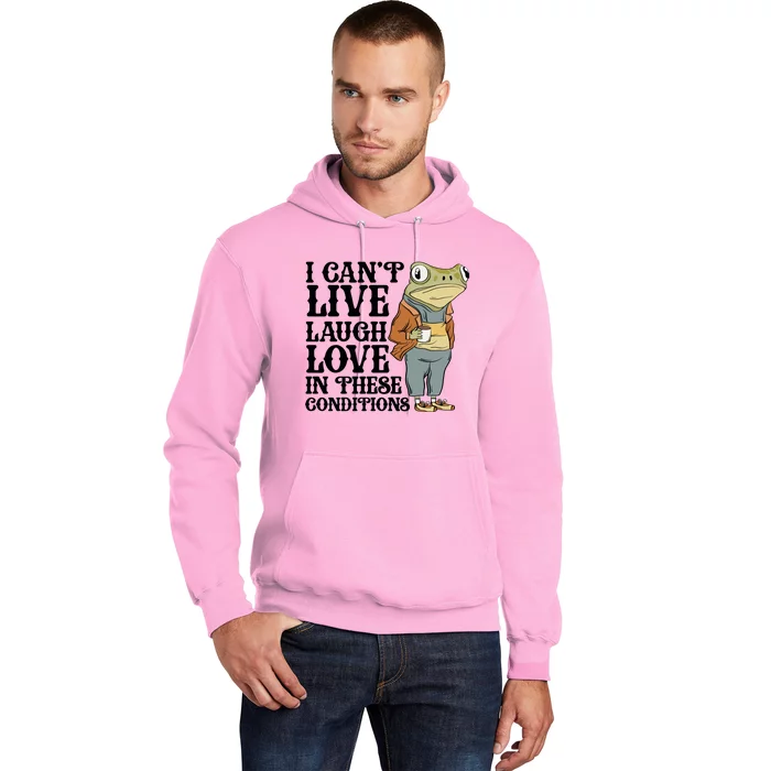 Funny Frog Meme I Cant Live Laugh Love In These Conditions Hoodie