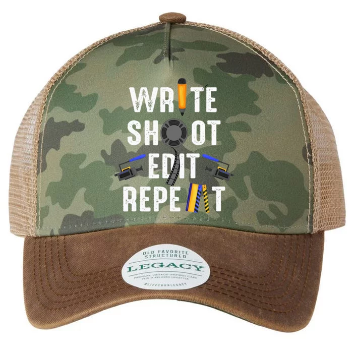 Funny Film Making Write Shoot Edit Repeat Filmmaker Movie Legacy Tie Dye Trucker Hat