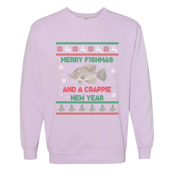 Funny Fisher Merry Fishmas And A Crappie New Year Gift Garment-Dyed Sweatshirt