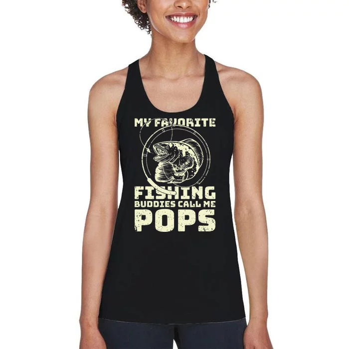 Funny Fisherman My Favorite Fishing Buddies Call Me Pops Women's Racerback Tank