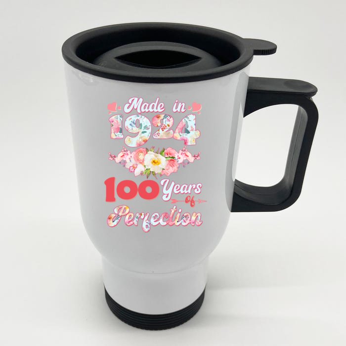 Flower Floral Made In 1924 100 Years Of Perfection Front & Back Stainless Steel Travel Mug