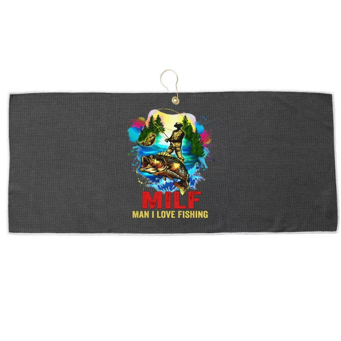 Funny Fishing MILF Man I Love Fishing Addict Retro Large Microfiber Waffle Golf Towel