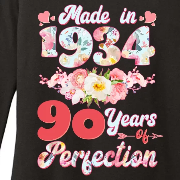 Flower Floral Made In 1934 90 Years Of Perfection Womens CVC Long Sleeve Shirt