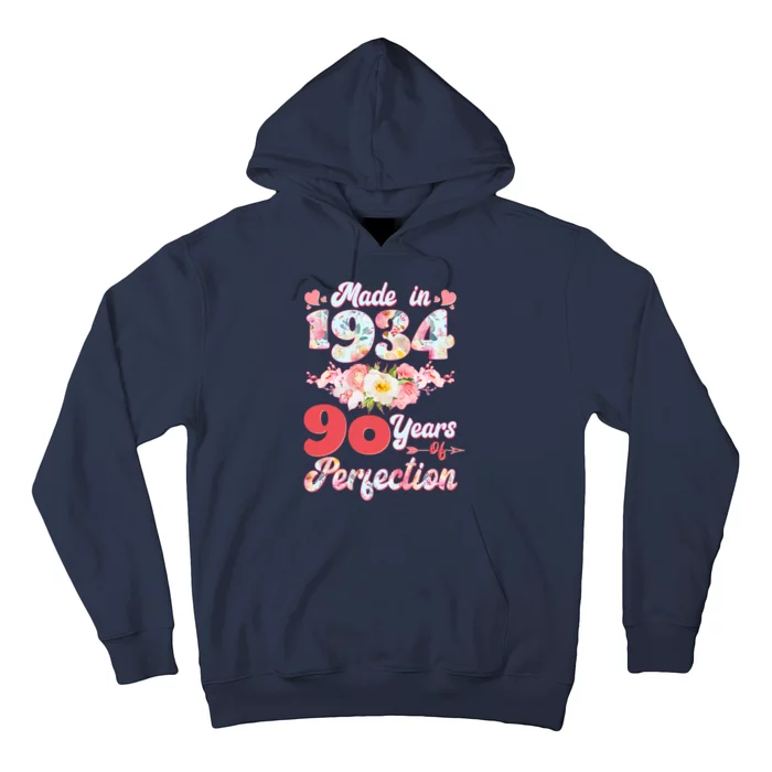 Flower Floral Made In 1934 90 Years Of Perfection Hoodie