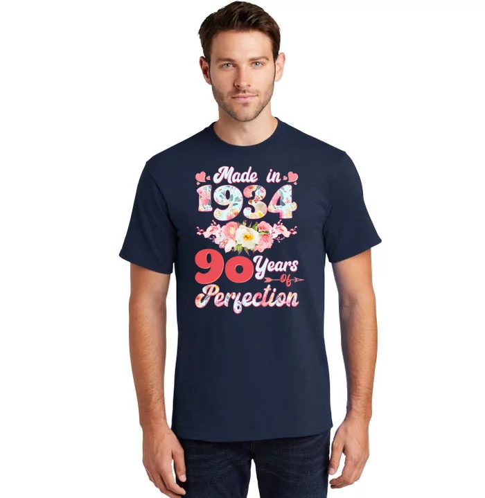 Flower Floral Made In 1934 90 Years Of Perfection Tall T-Shirt