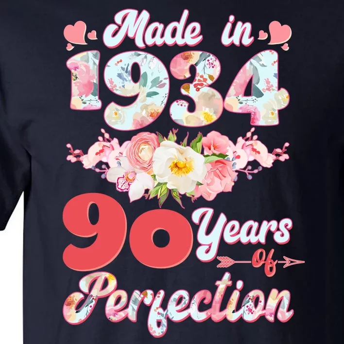 Flower Floral Made In 1934 90 Years Of Perfection Tall T-Shirt