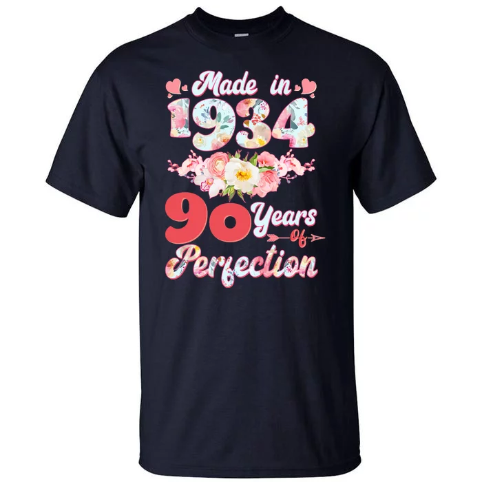 Flower Floral Made In 1934 90 Years Of Perfection Tall T-Shirt