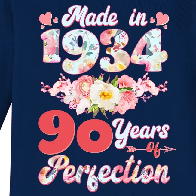 Flower Floral Made In 1934 90 Years Of Perfection Baby Long Sleeve Bodysuit