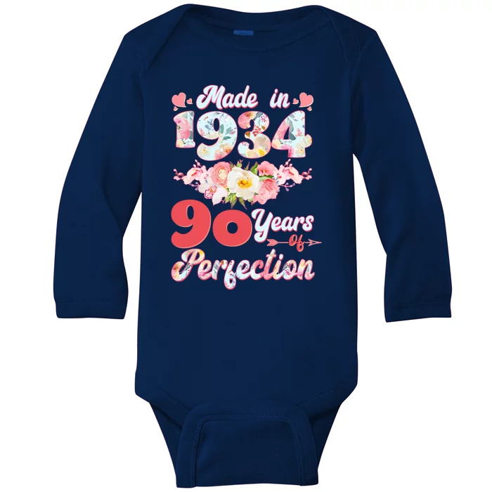 Flower Floral Made In 1934 90 Years Of Perfection Baby Long Sleeve Bodysuit