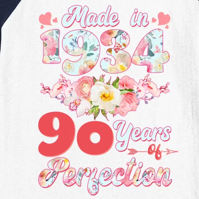 Flower Floral Made In 1934 90 Years Of Perfection Baseball Sleeve Shirt