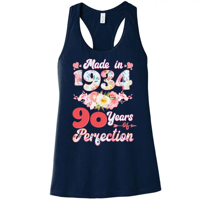 Flower Floral Made In 1934 90 Years Of Perfection Women's Racerback Tank