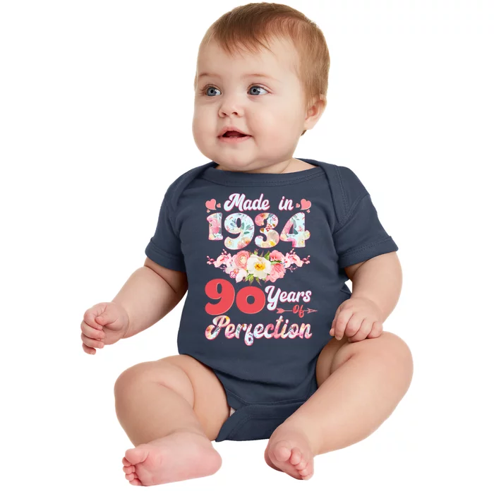 Flower Floral Made In 1934 90 Years Of Perfection Baby Bodysuit