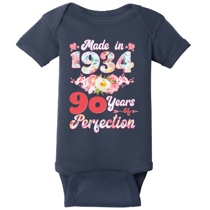 Flower Floral Made In 1934 90 Years Of Perfection Baby Bodysuit