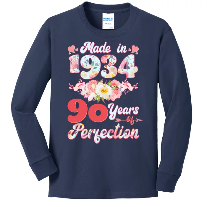 Flower Floral Made In 1934 90 Years Of Perfection Kids Long Sleeve Shirt