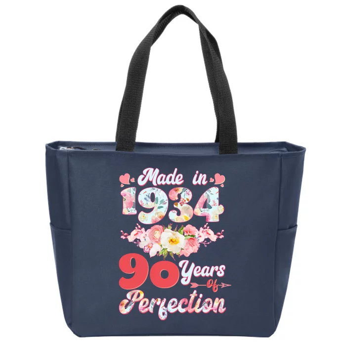 Flower Floral Made In 1934 90 Years Of Perfection Zip Tote Bag