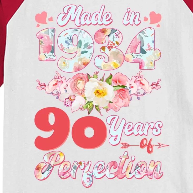 Flower Floral Made In 1934 90 Years Of Perfection Kids Colorblock Raglan Jersey