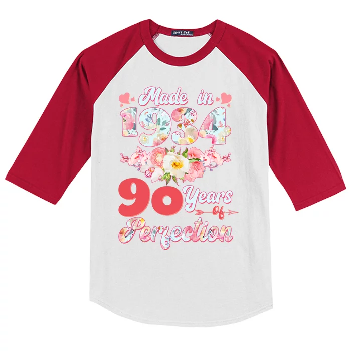 Flower Floral Made In 1934 90 Years Of Perfection Kids Colorblock Raglan Jersey