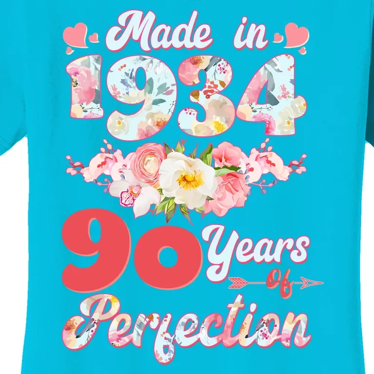 Flower Floral Made In 1934 90 Years Of Perfection Women's T-Shirt