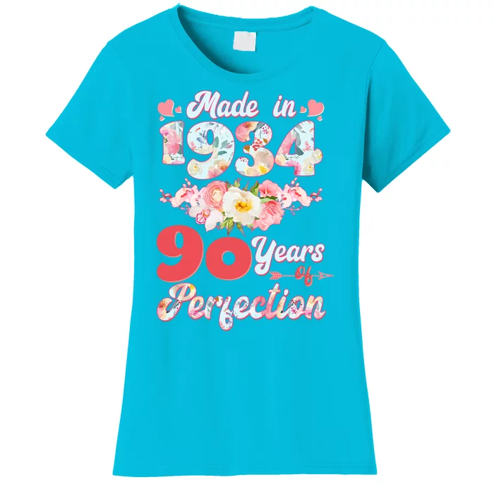 Flower Floral Made In 1934 90 Years Of Perfection Women's T-Shirt