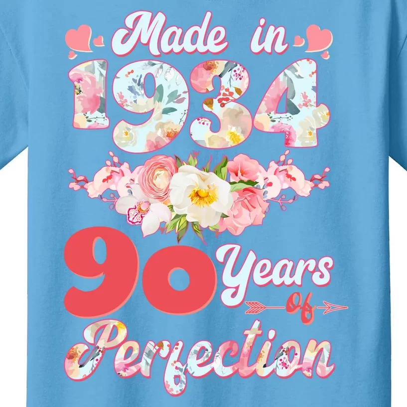 Flower Floral Made In 1934 90 Years Of Perfection Kids T-Shirt