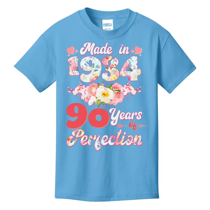 Flower Floral Made In 1934 90 Years Of Perfection Kids T-Shirt