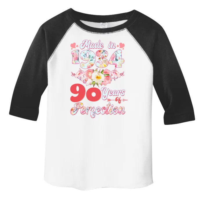 Flower Floral Made In 1934 90 Years Of Perfection Toddler Fine Jersey T-Shirt