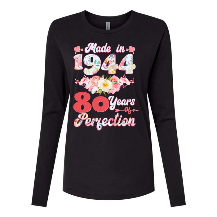 Flower Floral Made In 1944 80 Years Of Perfection Womens Cotton Relaxed Long Sleeve T-Shirt