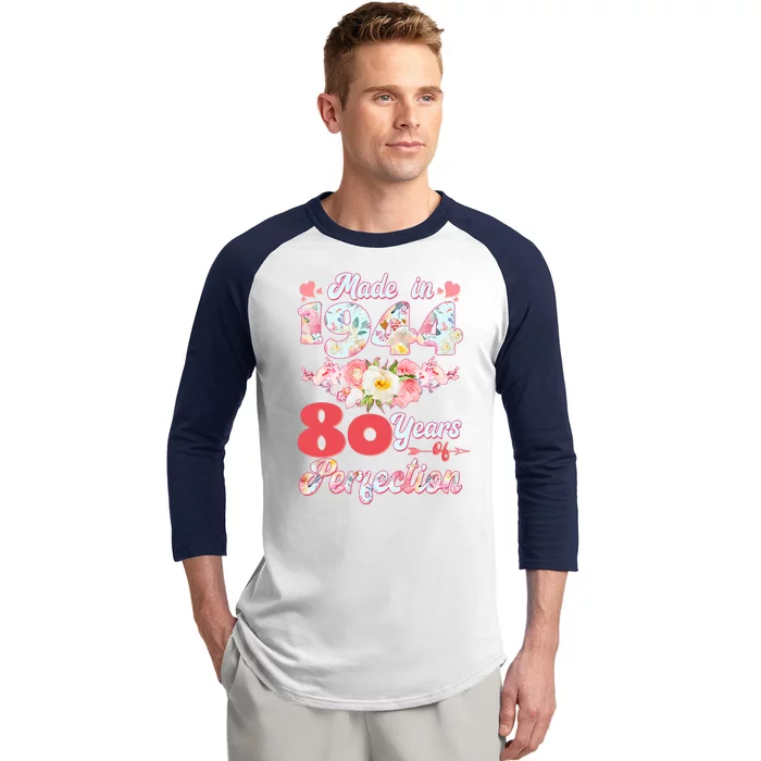 Flower Floral Made In 1944 80 Years Of Perfection Baseball Sleeve Shirt