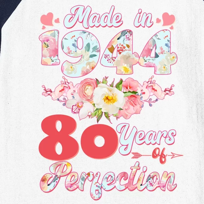 Flower Floral Made In 1944 80 Years Of Perfection Baseball Sleeve Shirt