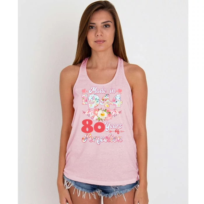 Flower Floral Made In 1944 80 Years Of Perfection Women's Knotted Racerback Tank