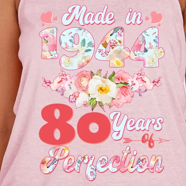 Flower Floral Made In 1944 80 Years Of Perfection Women's Knotted Racerback Tank