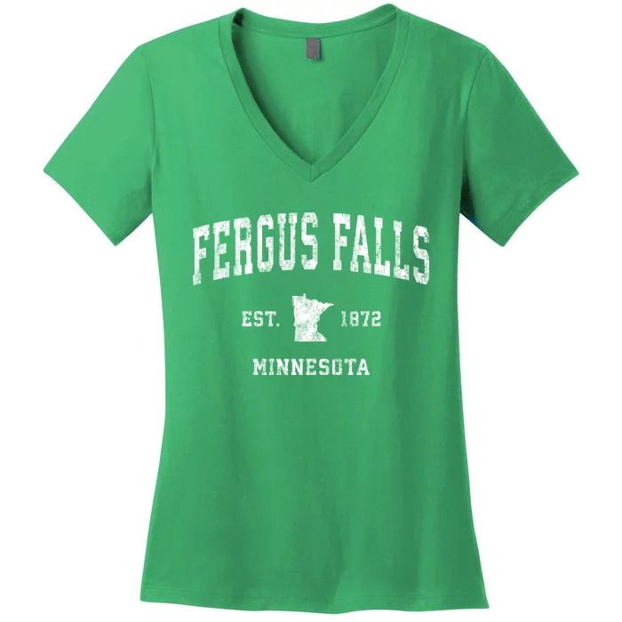 Fergus Falls Minnesota Mn Vintage Athletic Sports Women's V-Neck T-Shirt