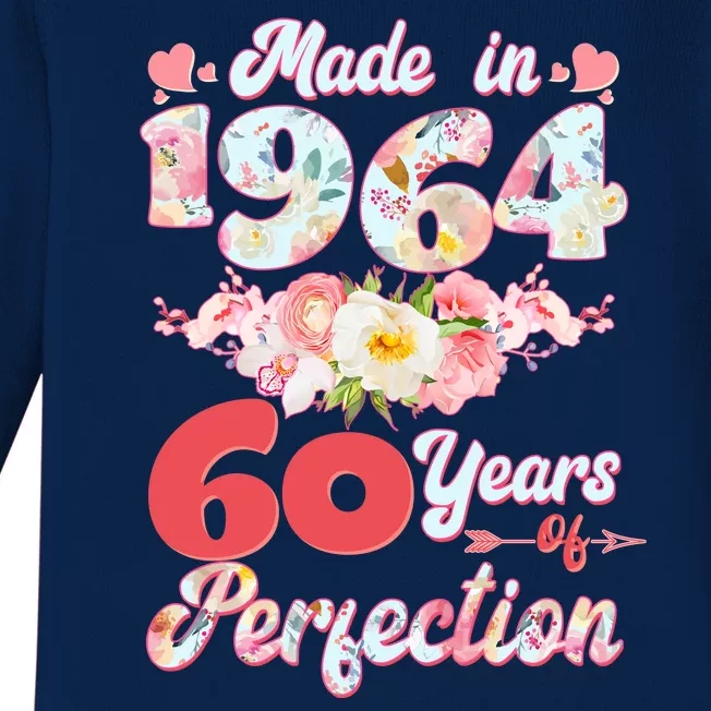 Flower Floral Made In 1964 60 Years Of Perfection Baby Long Sleeve Bodysuit