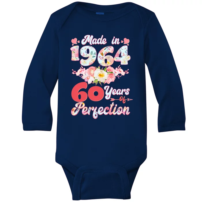 Flower Floral Made In 1964 60 Years Of Perfection Baby Long Sleeve Bodysuit