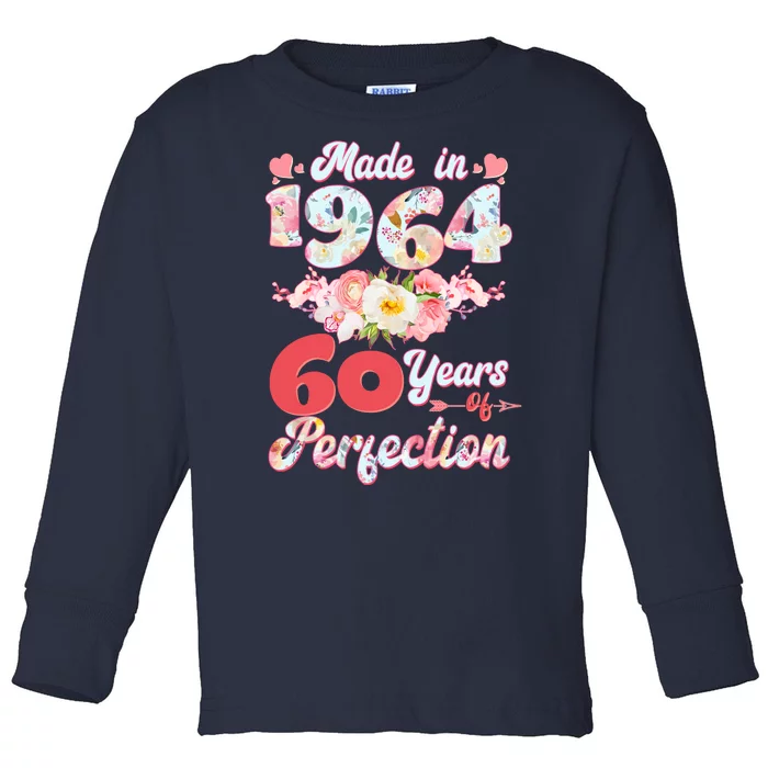 Flower Floral Made In 1964 60 Years Of Perfection Toddler Long Sleeve Shirt